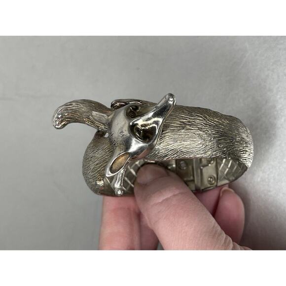 Vintage CASTLECLIFF Silver Plated Platinum FOX Clamper Cuff Bracelet - Picture 3 of 6